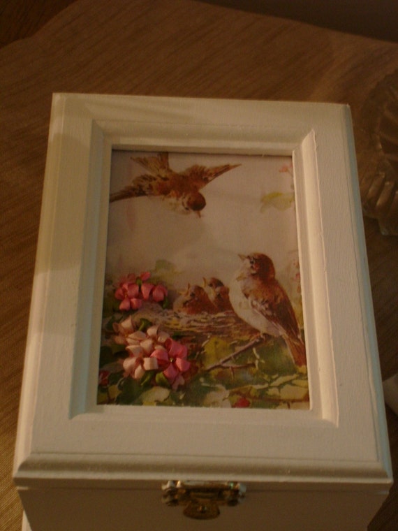 JEWELRY BOX TREASURE BOX birds bird nest silk by Rocknrobin