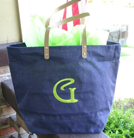 Monogrammed / Personalized Large Jute Tote Bag