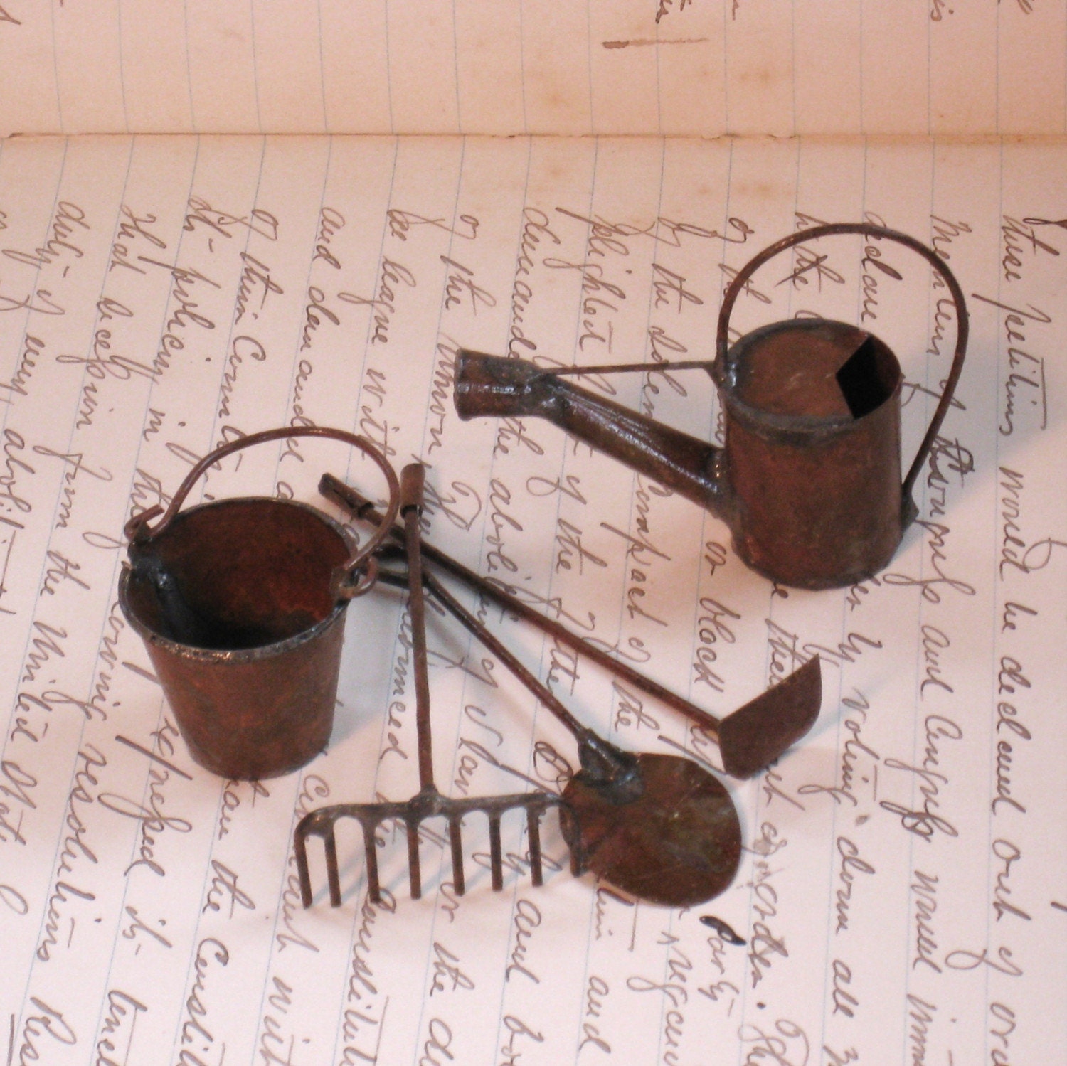 Miniature Garden Tools Rake Shovel Hoe Watering Can by GardenBarn