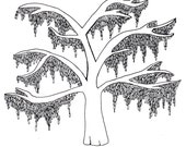 Items similar to Spanish Moss Tree Ink Drawing (digital print) on Etsy