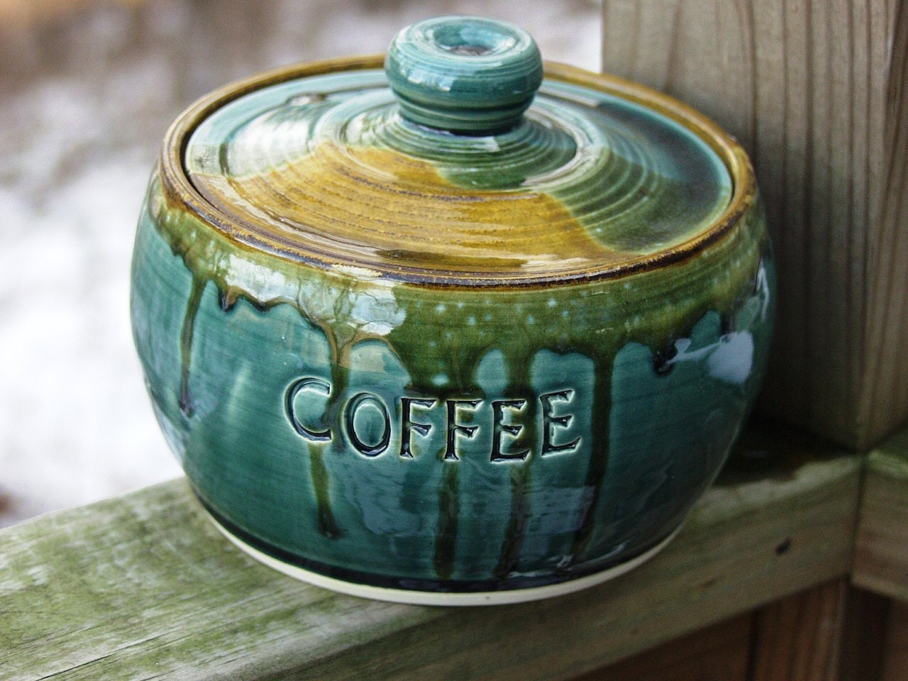 Canister Lidded Storage Jar Coffee Peacock ChartreuseReady