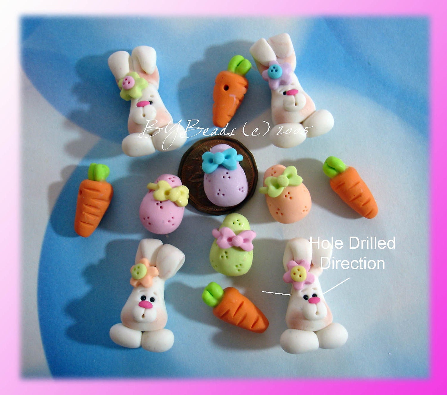 Easter Bunny Set Polymer Clay Bead Cham