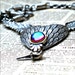 Winged Heart Sterling Silver Necklace - Vintage Bermuda Blue Glass - Parrot