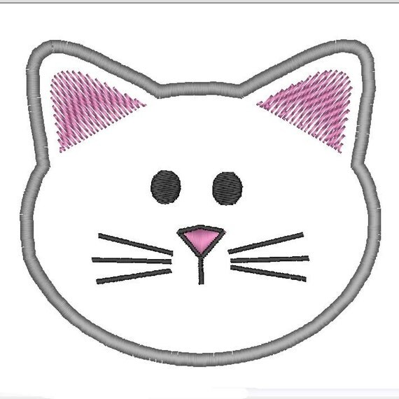 KITTY CAT FACE APPLIQUE EMBROIDERY DESIGN