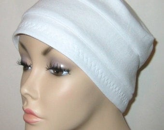 3-Band White Knit Chemo, Cancer, Alopecia Hat, Hair loss, Alopecia