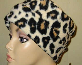Leopard Print Anti Pill Fleece Pillbox Hat, Winter Hat, Cancer, Chemo Hat,