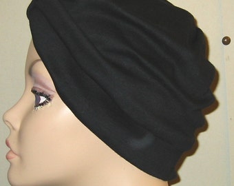 Black Knit Turban, Chemo Hat, Snood, Womens Hat