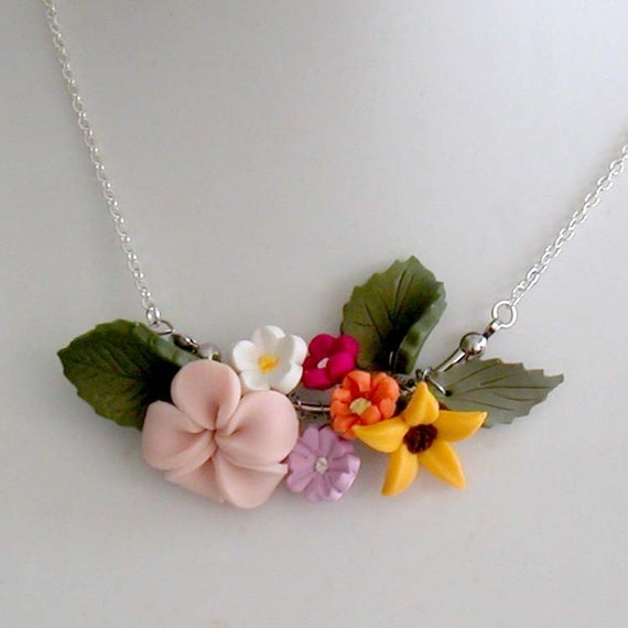 Summer Flower Necklace Handmade Polymer Clay Flower Necklace