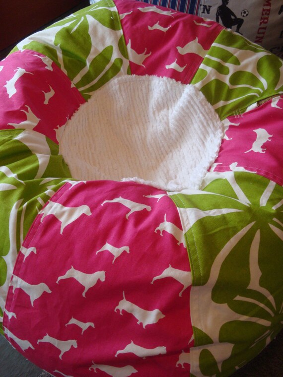 Pink and Green Funky Floral and Dog print bean bag chair