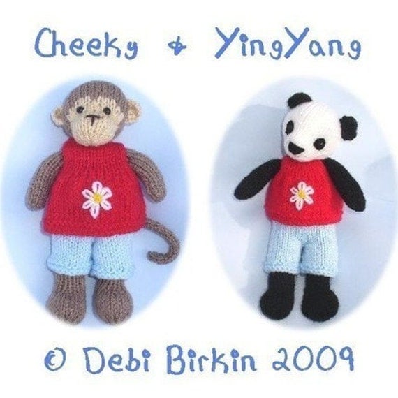 POCKET PALS monkey panda bear pdf email knitting pattern by