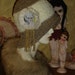 Plush Beige and Winter White Chenille Flapper Cloche Hat with Magnolia Flapper Fringe Photo Medallion Pin