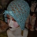 Sweet Lacy Flapper Hat Crocheted Aquamarine Chenille Cloche