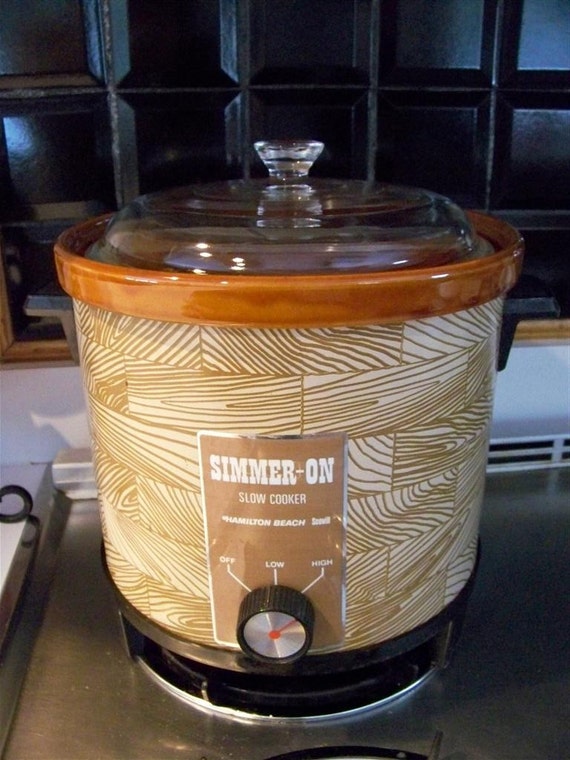 Vintage SimmerOn 70's Crockpot Wood Grain Color