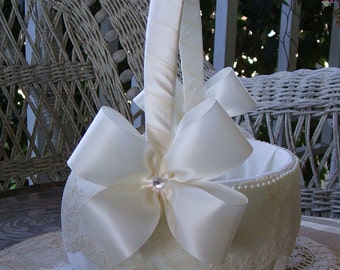 Wedding Flower Girl Basket Handmade Nuance Flowergirl in White or Ivory