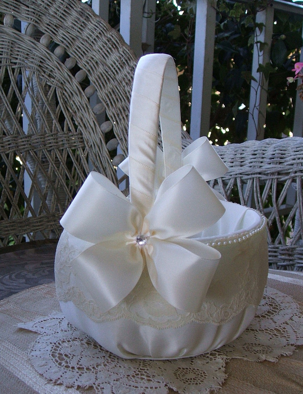 Wedding Flower Girl Basket Handmade Nuance Flowergirl in White