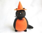 Halloween Witch Felt Cat Pincushion - cute felt kitty cat collectable - Felt Witch Cat - Halloween Cat - Gift for animal lover - Coby - MTO