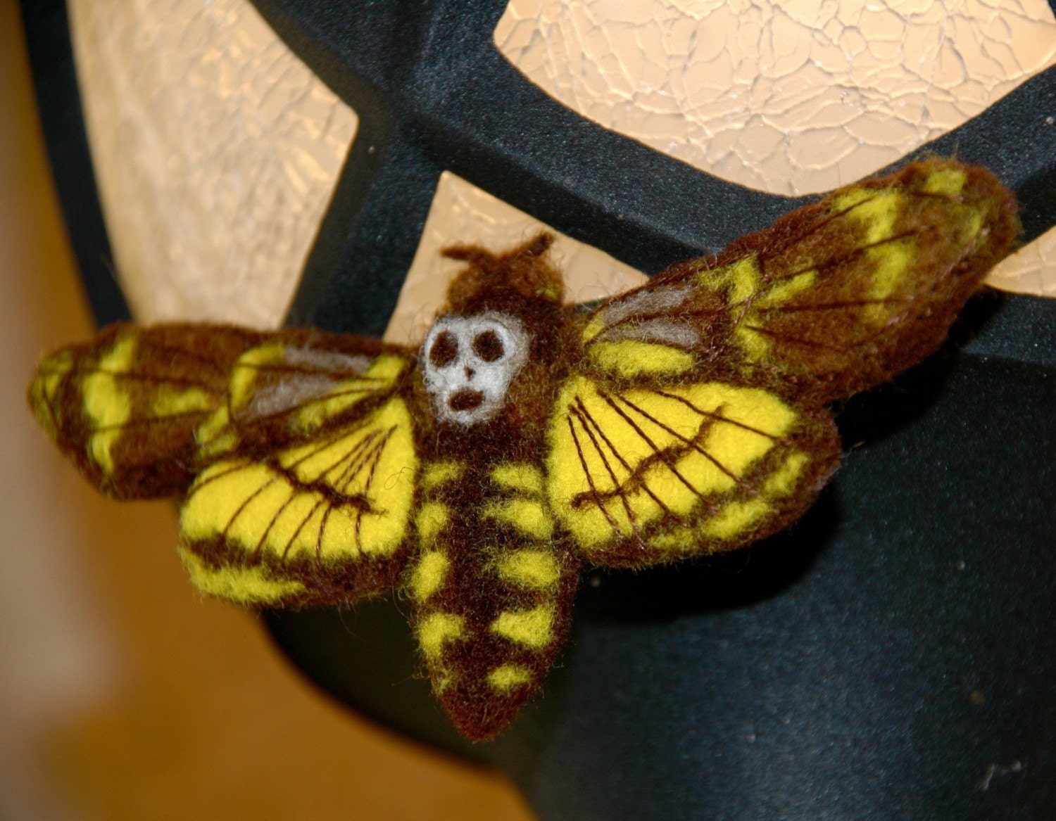 Death Moth Needle Felted Wool Pin Sculpture