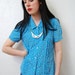 vintage 1980s / blue / crescent moon / print / pleat / peter pan collar / blouse / S-M