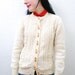 vintage 1970s / fisherman style / cream / cable knit / wooden button / knit / cardigan / S-M
