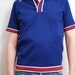 vintage 1960s / yeye menswear / mod / blue,white and red / polo / knit / tee shirt / M