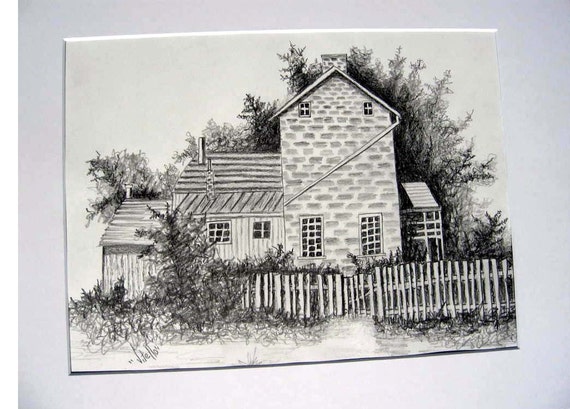 OLD CARRIAGE FARM HOUSE GRAPHITE PENCIL DRAWING