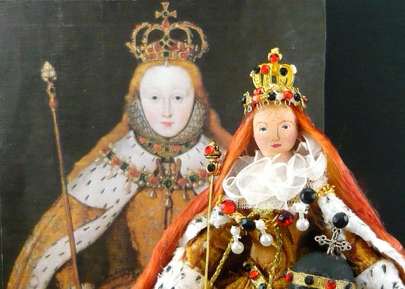 Miniature Art Doll Queen Elizabeth I on Coronation Day