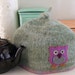 Felted Teapot Cozy with Bright-Eyed Mr. Owl, Lined, Boiled Wool