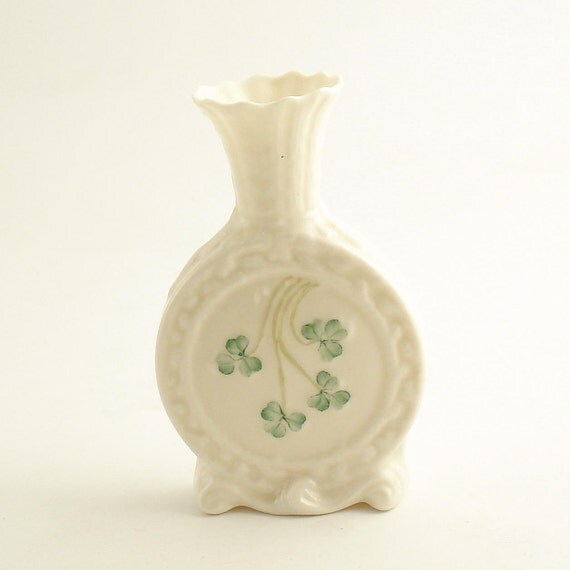 Vintage Belleek Vase Shamrocks