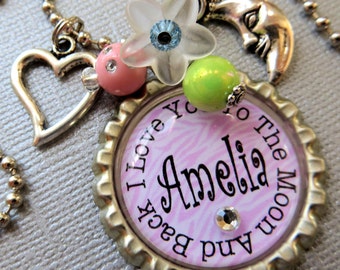 I Love You To The Moon and Back Personalized Name Bottle Cap Necklace ...