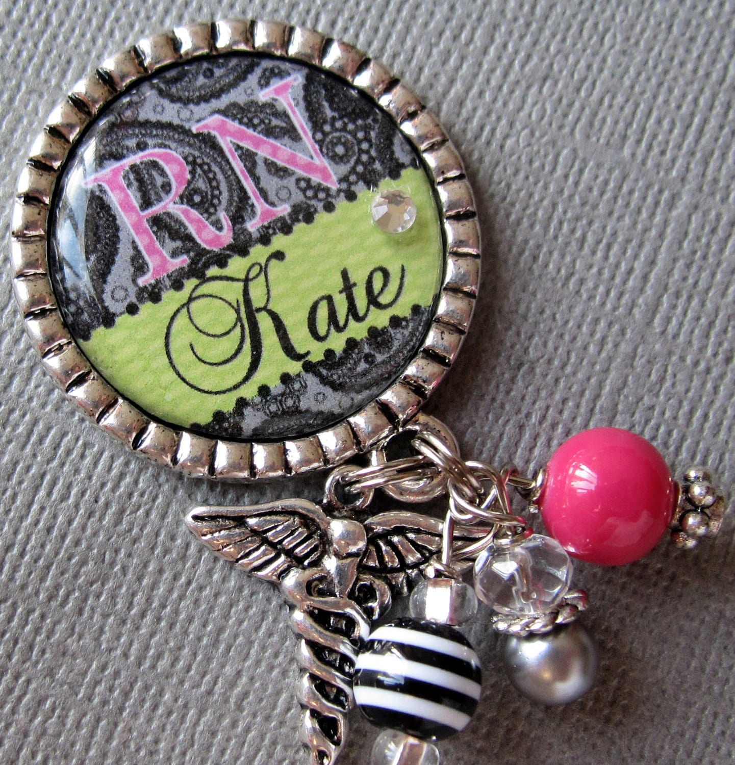 RN NP Nurse ID Badge Reel Personalized Name Silver Pendant