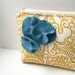Zipper Pouch Cosmetic Bag - Mustard with Blue Flowers