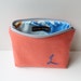 Custom Cosmetic Bag with Personalized Initial Embroidery - Blue on Coral
