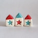 SALE - Little Clay House Set - Star Village - red aqua white