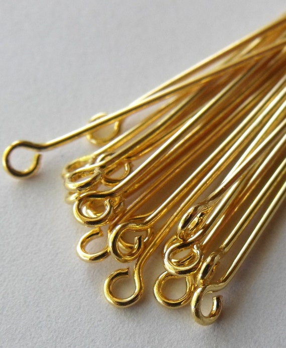 1 inch Gold Plated Eye Pins 21 Gauge Thick 100 pack