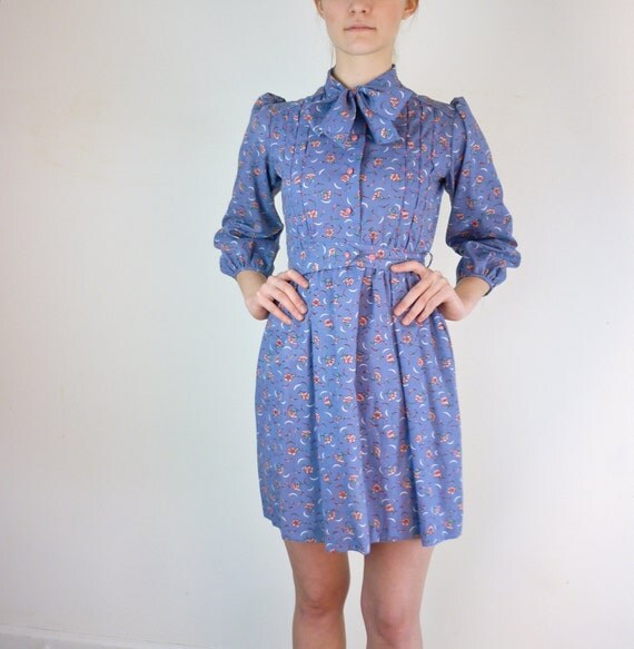 Secretary Dress 1970s Cotton Day Dress