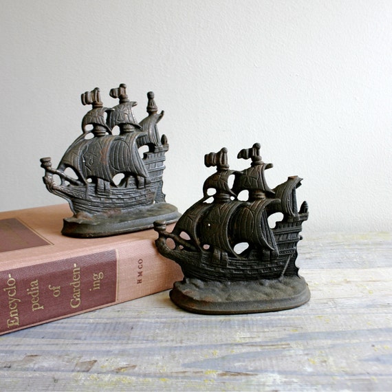 Pair of Vintage Cast Iron Ship Bookends