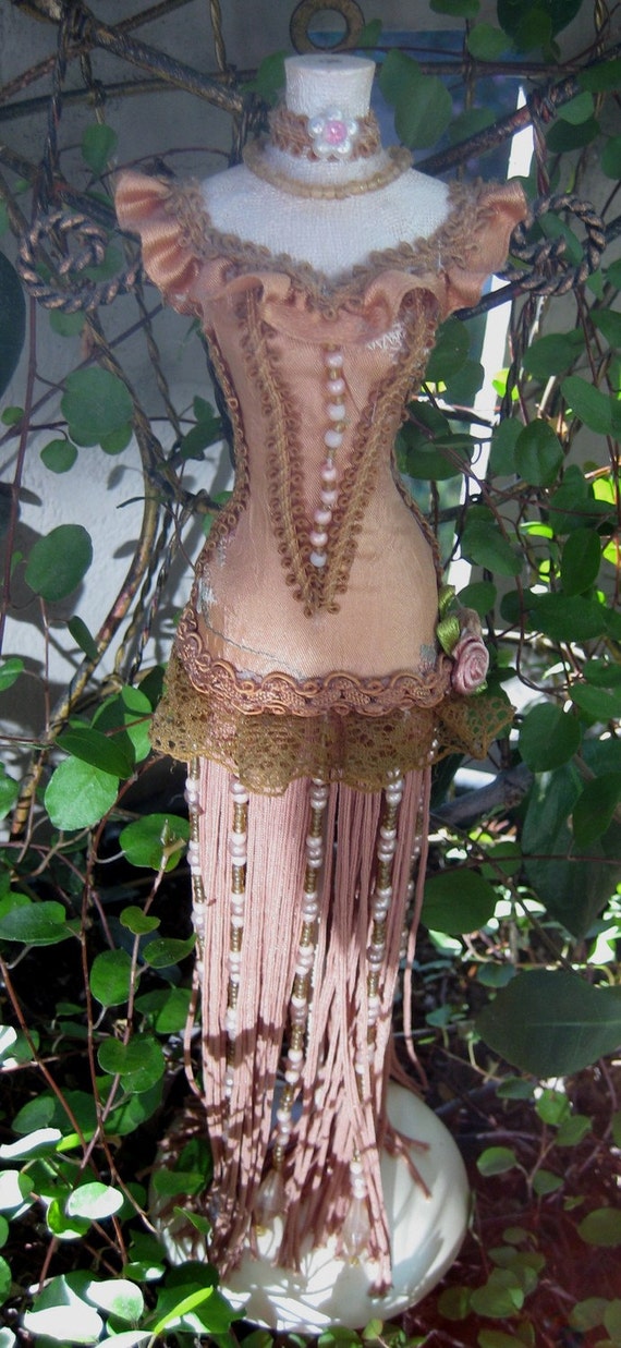 Victorian Silk Morier Dress Form Jewelry Holder With Loads of