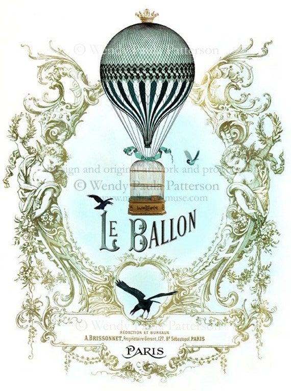 French Hot Air Balloon Art Print Le Ballon Giclee