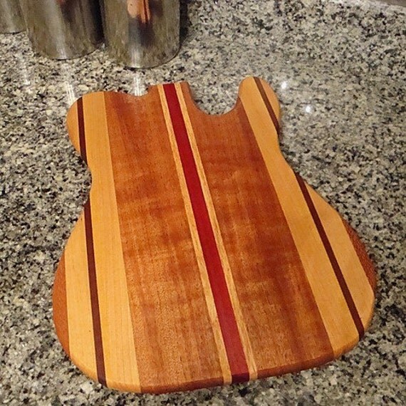 Wood Guitar Shaped Cutting Board Telecaster Style Lacewood