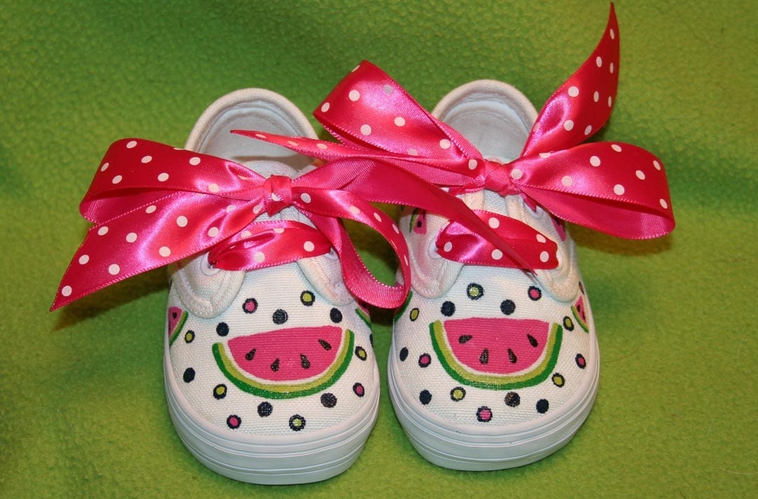 Girl's Custom Painted Tennis Shoes WATERMELON SLICES Any