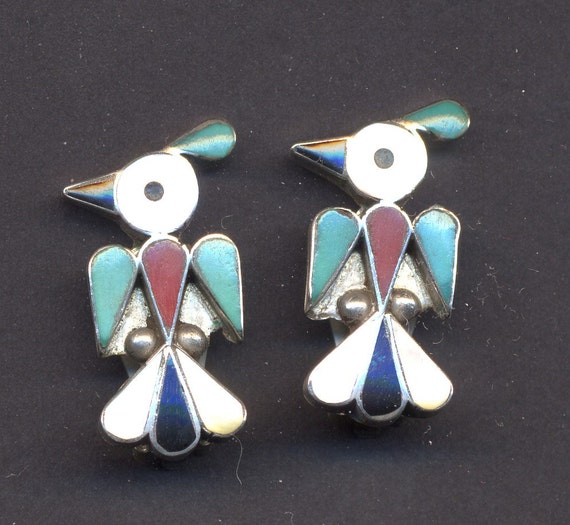 Vintage PEYOTE BIRD ZUNI Earrings from the 60s