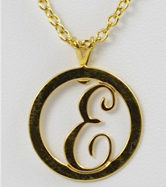 Small Gold Round Initial E Necklace