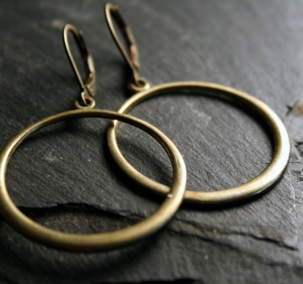 Hoop Earrings Antiqued Brass Dangle Hoops by vtylercollection