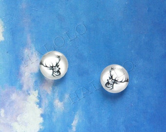 Sale - 10pcs handmade deer head round clear glass dome cabochons 12mm (12-9840)