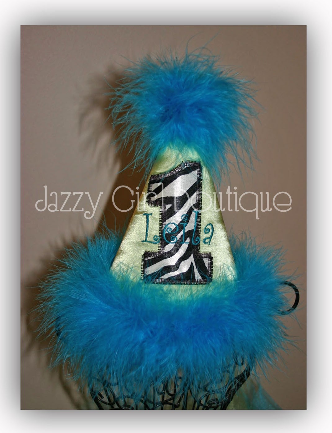 Personalized Birthday Party Hat in Zebra Print with Hot Pink