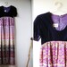 SALE - WAS 50 - 70s Purple Velvet & Psychedelic Geometric Print Maxi Party Dress - S