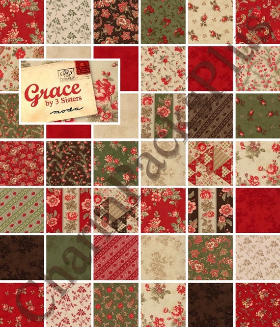 New GRACE Moda Fabric Charm Pack Quilt Squares 3 Sisters