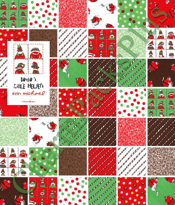 SANTAS LITTLE HELPERS Moda Charm Pack Quilt Fabric Squares