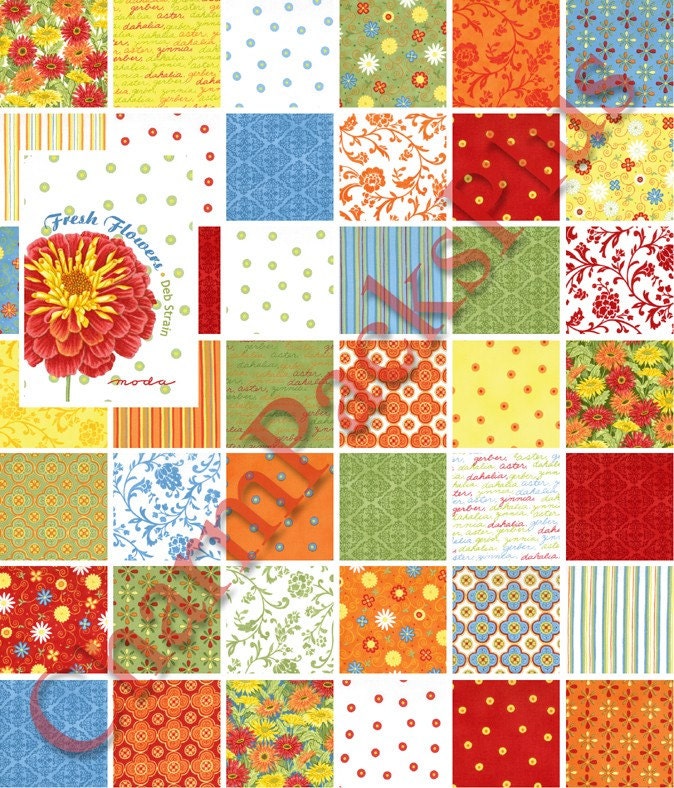 FRESH FLOWERS Moda Charm Pack Quilt Fabric Squares 19450PP