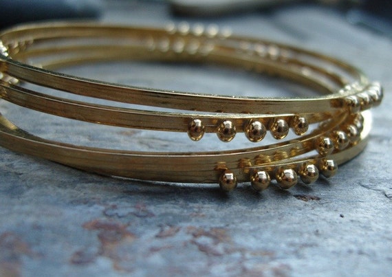 Pinned Bangles Gold Plated set of 3 by SashaBellJewelry on Etsy